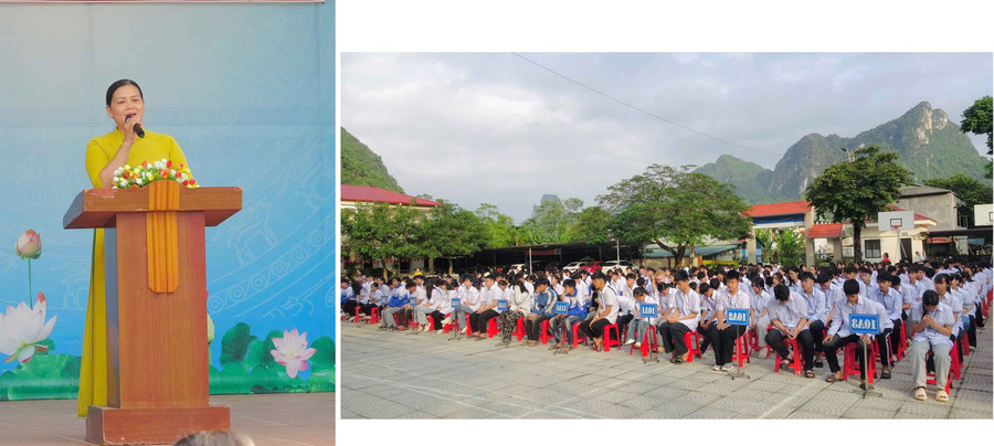 Učitel Nong Thi Hue, tajemník stranické buňky a ředitel střední školy Na Giang, promluvil v rámci zážitkového vzdělávacího programu školy. thpt-na-giang-cao-bang-2.jpg