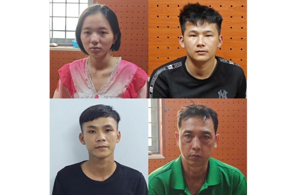 Các đối tượng trong vụ dàn cảnh giật dây chuyền tại Liên Hoa Bảo Tháp ra đầu thú. Ảnh: Công an Cần Thơ.