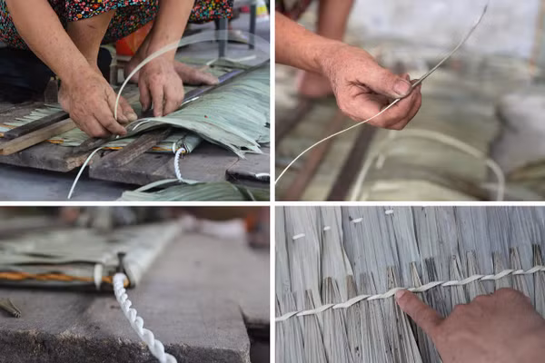 Nghề chằm áo tơi tại thôn Yên Lạc (xã Xuân Lộc, Hà Tĩnh).
