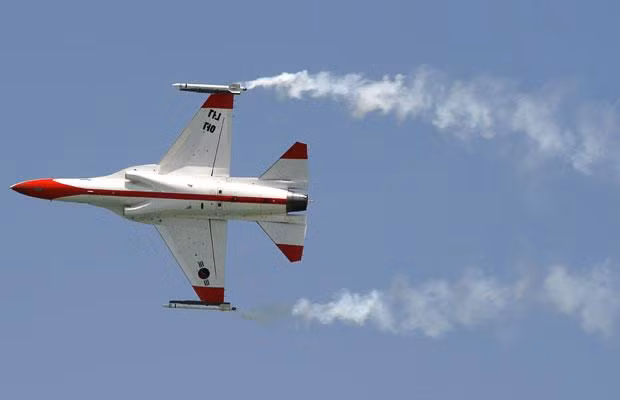A T-50 fighter jet of the Korean Aerospace Industries performs during a flight display