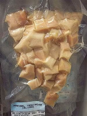 Hakarl (fermented shark) – Iceland An Icelandic speciality, Hakarl is certainly an acquired taste. It is traditionally made by gutting a basking shark, placing it in a hole, covering the carcase with gravel and stones and then leaving it to ferment for up to three months. The shark is then cut into chunks which are hung for several months more. The smell is repugnant, though the taste is said to be reasonable. 
