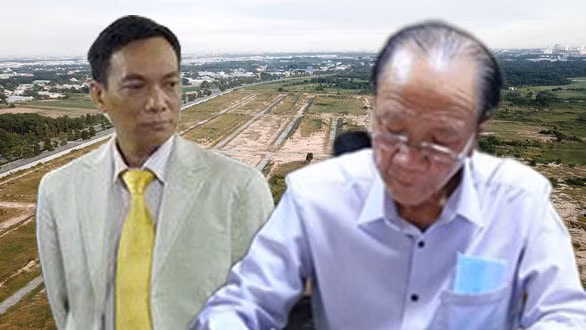 Bị can Nguyễn Đại Dương (trái) cùng bố vợ, Nguyễn Văn Minh.