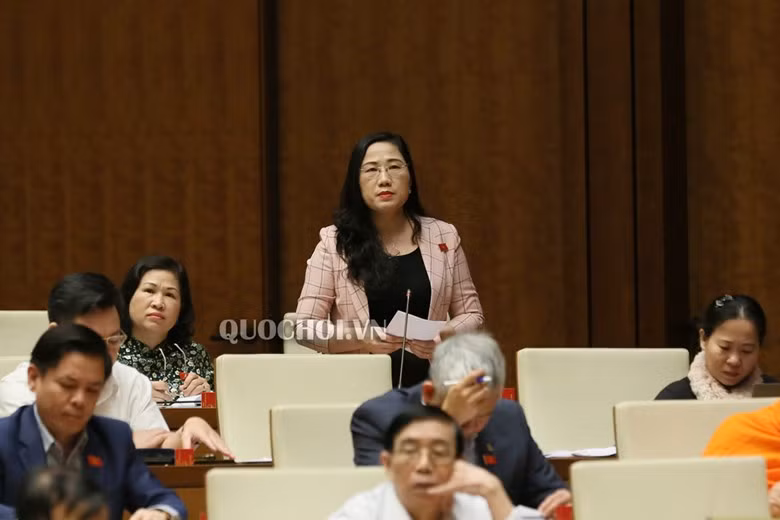 Đại biểu Nguyễn Thị Thủy, Đoàn ĐBQH tỉnh Bắc Kạn phát biểu ý kiến tại phiên thảo luận.