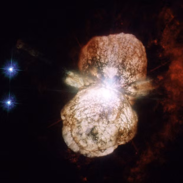 This image shows the death of a star. Looking like something from a sci-fi movie, it shows the binary star system Eta Carinae as it throws out huge clouds of matter in a non-uniform dumbbell shape. The newest image, released on 20 February, is the most detailed and clearest image of a dying star, according to NASA. Eta Carinae is not only interesting because of its past, but also because of its future. It is one of the closest stars to Earth that is likely to explode in a supernova in the relatively near future (though in astronomical timescales the 