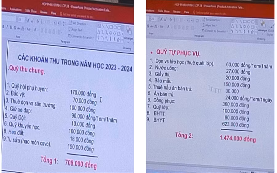 Nhóm phụ huynh của 1 lớp cung cấp các khoản thu được chia làm 2 bảng. Nhóm phụ huynh của 1 lớp cung cấp các khoản thu được chia làm 2 bảng.