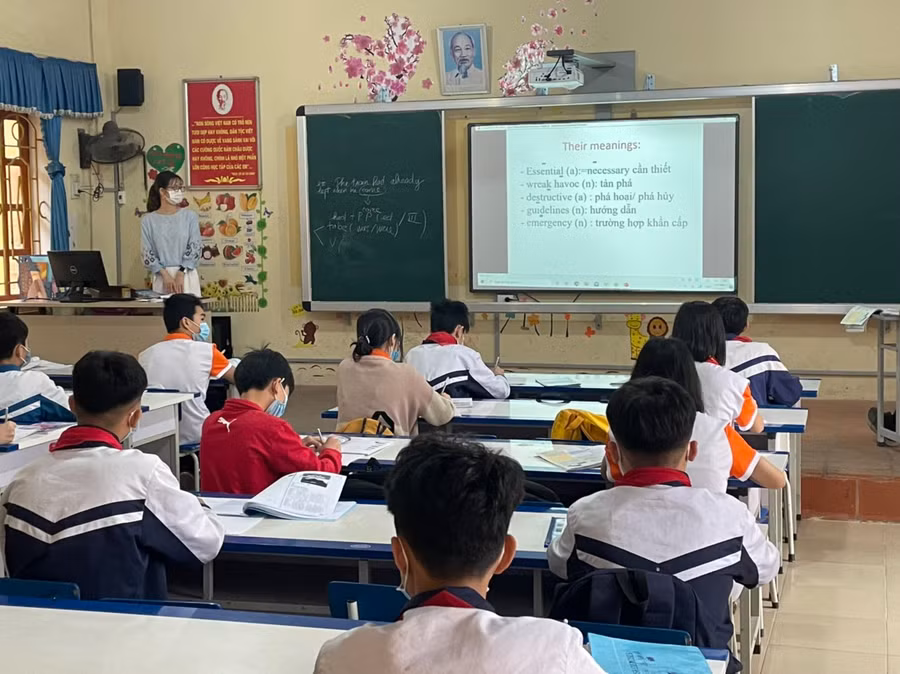 Một lớp học tại Trường THCS Thanh An (Thanh Hà, Hải Dương)