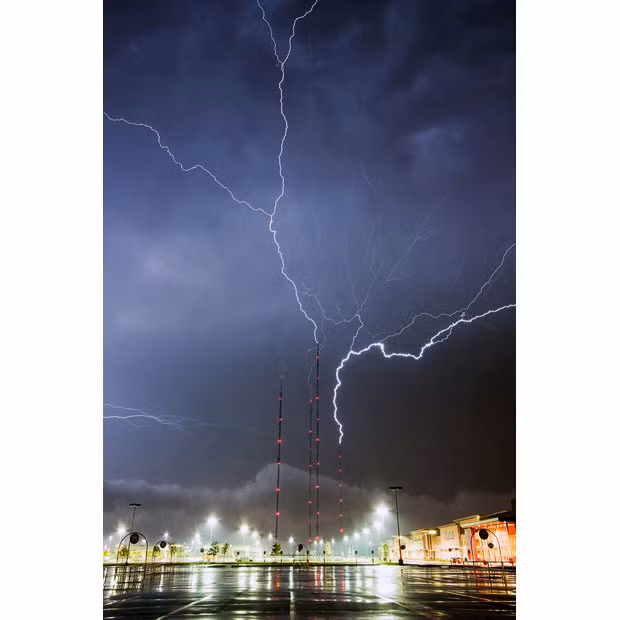 September 29, 2008: The North Omaha Tower is struck by lightning.