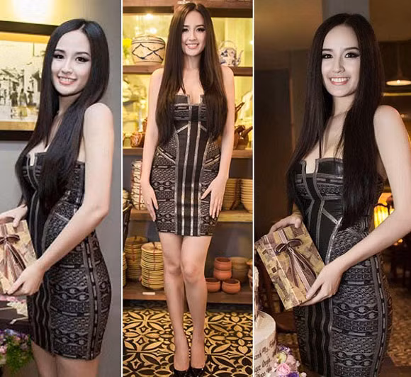 Dù với trang phục nào thì Mai Phương Thuý vẫn xinh đẹp rạng rỡ khi để tóc thẳng.