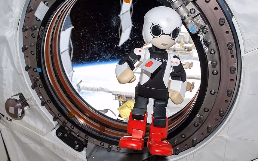 Robot astronaut Kirobo, a 34cm high robot in the International Space Station. The astronaut Kirobo has become the first robot to speak in outer space. The talking robot is to a 