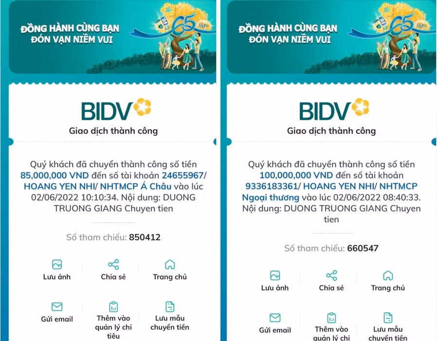 Thông tin các giao dịch anh G. chụp lại.