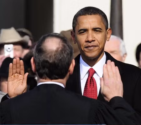 Barack Obama swears in as the 44th president of the United States of America in front of the U.S. Capitol in Washington D.C. Jan. 20, 2009