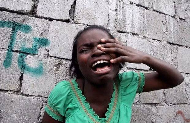 A child cries after the devastating earthquake