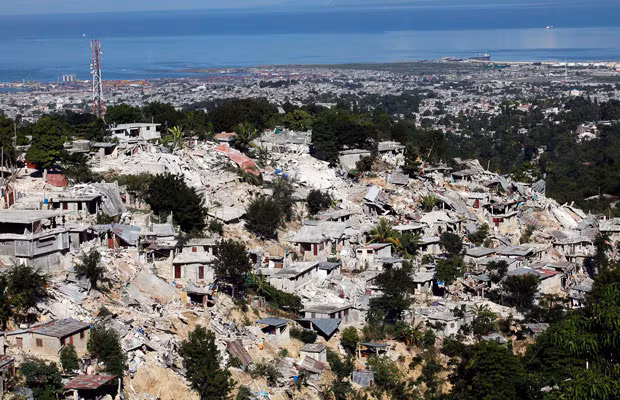 A view of the Canape-Vert area of Port-au-Prince shows hundreds of homes destroyed by the earthquake 