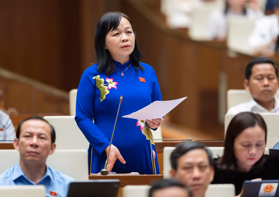 Đại biểu Nguyễn Thị Mai Hoa (Đoàn ĐBQH Đồng Tháp) phát biểu tranh luận tại hội trường