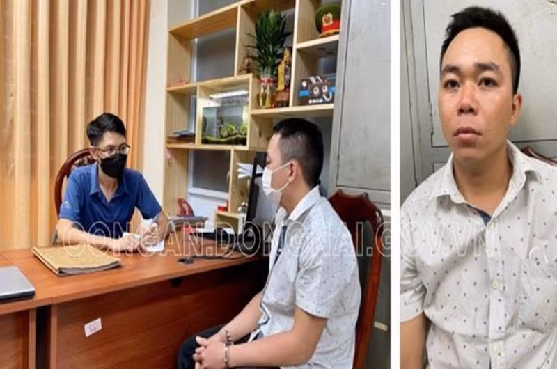 Đối tượng Nguyễn Quang Khải làm việc tại cơ quan chức năng. Ảnh: Công an Đồng Nai.