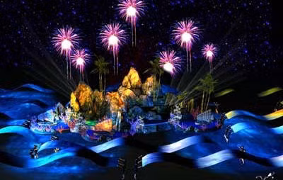 Sân khấu lung linh huyền ảo với màn pháo hoa rực rỡ. Đây sẽ là Carnaval rực rỡ sắc màu do những người mẫu đảm trách vũ hội hóa trang.