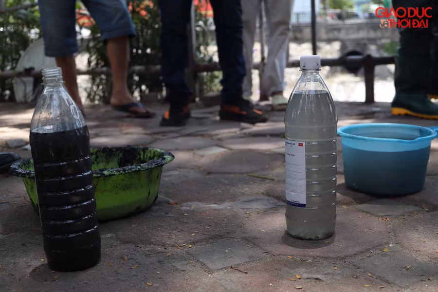 Mẫu nước được lấy tại khu vực xử lý tại sông Tô Lịch cho kết quả đáng kinh ngạc.