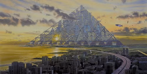 Tokyo: Shimizu Mega-City Pyramid is still a pipe dream, as the lightweight materials have yet to be developed, but the architects plan to suspend skyscrapers inside and float it over Tokyo Bay Read more: http://www.dailymail.co.uk/news/article-1354540/Tree-towers-Taiwan-mega-pyramid-Tokyo-Cities-future-here.html#ixzz1DKqrKNtZ