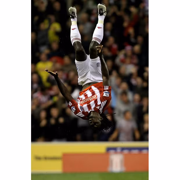 Kenwyne Jones of Stoke City celebrates scoring his team’s first goal during their Barclays Premier League match against Aston Villa at The Britannia Stadium in Stoke on Trent