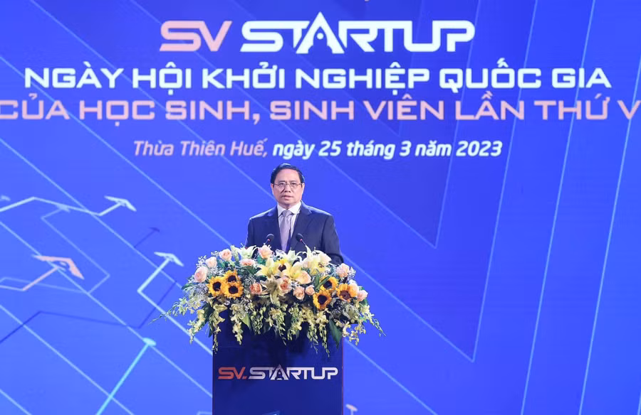 Thủ tướng chỉ đạo tại Lễ khai mạc Ngày hội khởi nghiệp quốc gia của học sinh, sinh viên lần thứ V (Ảnh: Đại Dương).