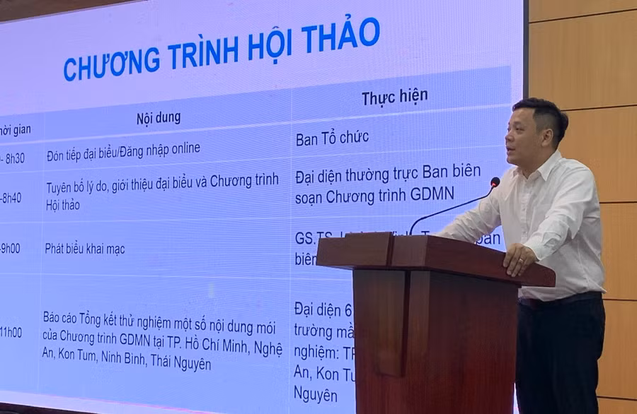 GS.TS Lê Anh Vinh - Viện trưởng Viện KHGD Việt Nam phát biểu tại hội thảo.