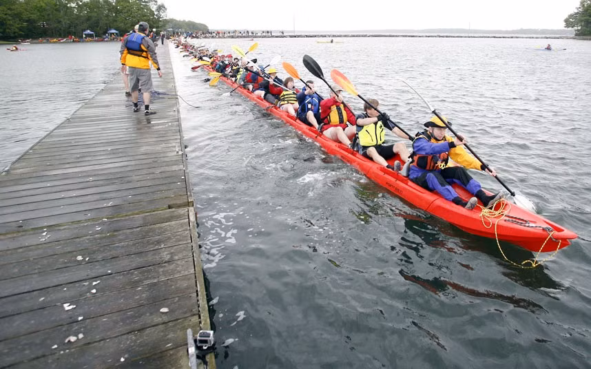 This 100-seater, 407ft 7ins (125m) kayak was created by US company LL Bean to celebrate their hundredth anniversary. One hundred employees paddled the kayak on a lake in Freeport, Maine.
