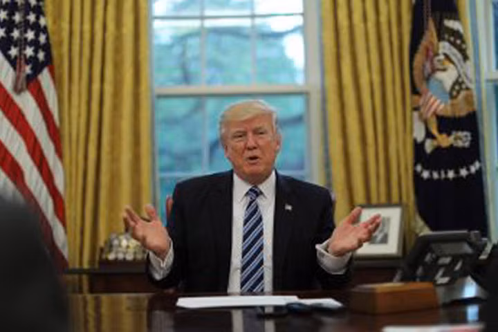 Tổng thống Mỹ Donald Trump trong một cuộc trả lời báo chí tại Nhà Trắng. Ảnh: Carlos Barria.