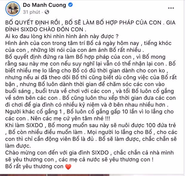 Đỗ Mạnh Cường chia sẻ trên trang cá nhân
