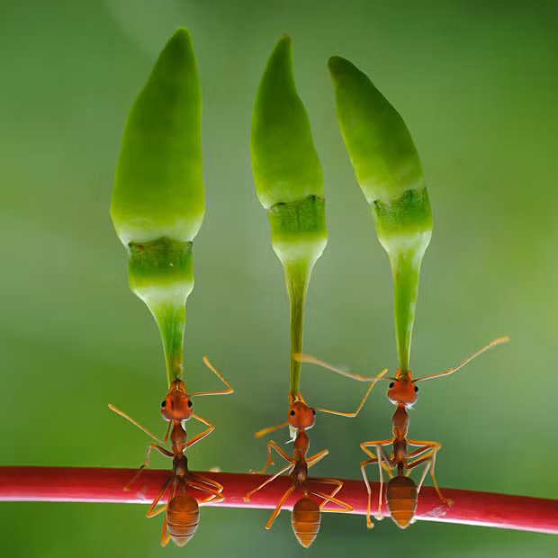 Ảnh động vật đẹp trong tuần ảnh 10 Hard-working ants lift huge chilli peppers over their heads as they march along on their hind legs towards their nest. The scene was captured by keen photographer Yahya Taufikurrahman, 21, at his home in South Kalimantan, Indonesia.
