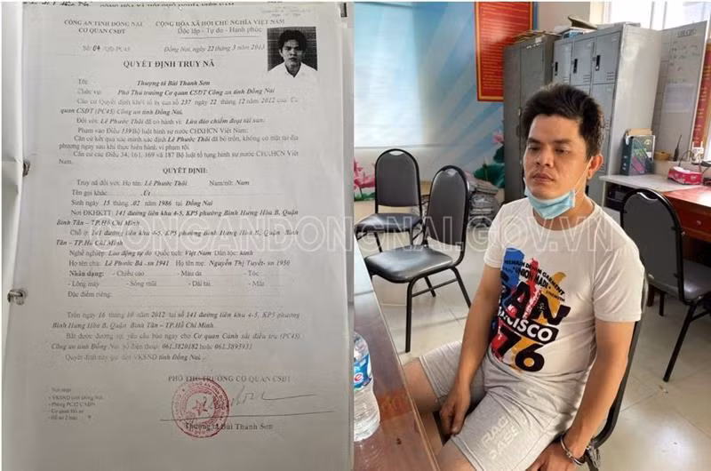 Đối tượng Lê Phước Thôi tại cơ quan điều tra. Ảnh: Công an Đồng Nai.
