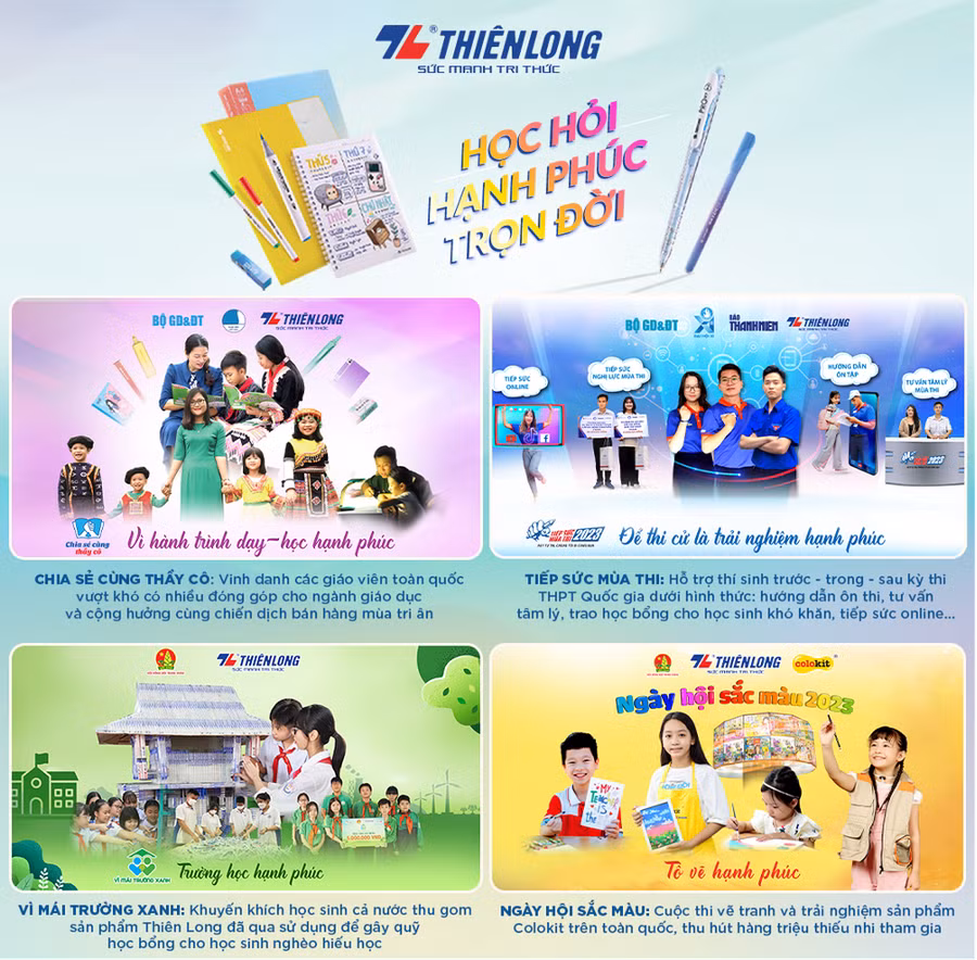 Chương trình “Vì mái trường xanh” do Thiên Long đồng tổ chức, giáo dục ý thức bảo vệ môi trường cho thế hệ trẻ. Chương trình “Vì mái trường xanh” do Thiên Long đồng tổ chức, giáo dục ý thức bảo vệ môi trường cho thế hệ trẻ.