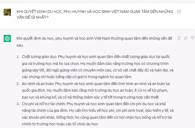 Chat GPT chỉ ra vấn đề được quan tâm nhất trước quyết định du học