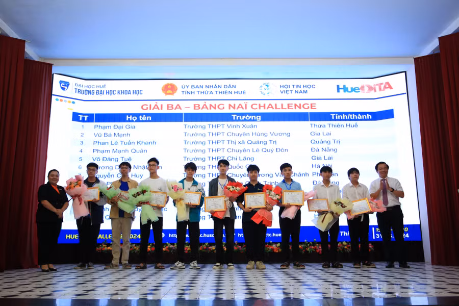 Trao giải Ba (trái) và giải Nhì (phải) cho các thí sinh bảng Naï Challenge.