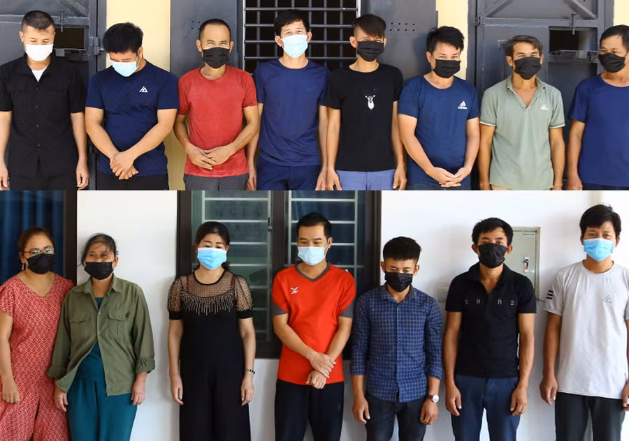 Các đối tượng bị cơ quan chức năng khởi tố về tội Đánh bạc và Tổ chức đánh bạc. Ảnh: Công an Hà Tĩnh.