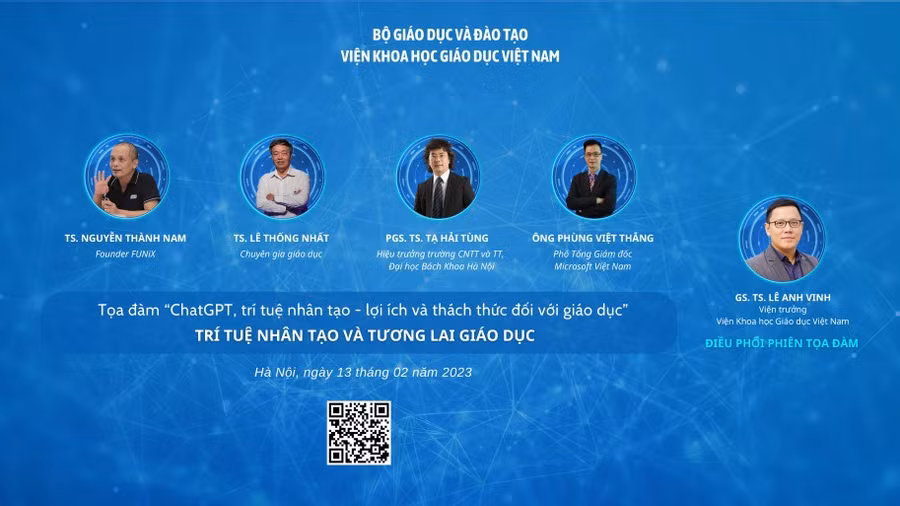 Các diễn giả tham gia Tọa đàm (phiên 1) với chủ đề Trí tuệ nhân tạo và tương lai giáo dục.