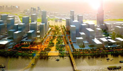 Nhà hát Giao hưởng, Nhạc và Vũ kịch đã được chốt xây dựng trong Khu đô thị Thủ Thiêm. Ảnh: VnExpress