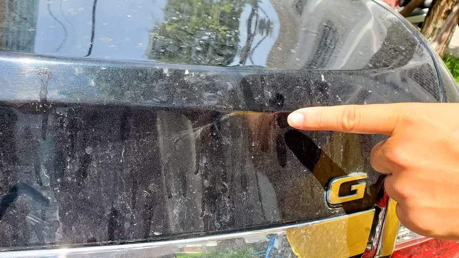 Phần đuôi xe giảng viên N. bị xịt keo vào gây hư hại (Ảnh: Gia đình nạn nhân cung cấp).