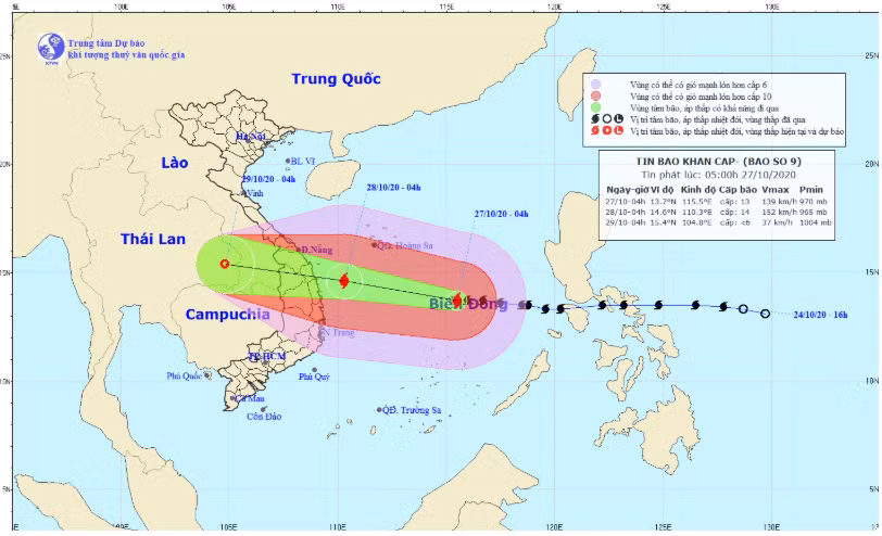 Hình ảnh mới nhất về cơn bão số 9 - Molave. Nguồn: Trung tâm dự báo KTTV quốc gia