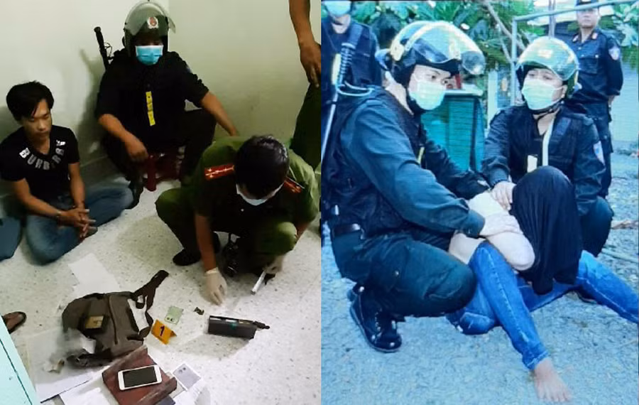 Lực lượng chức năng khống chế, bắt giữ các đối tượng trong băng nhóm "xã hội đen". Ảnh: Công an Tiền Giang