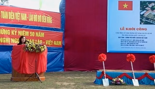 Thứ trưởng Nguyễn Thị Nghĩa phát lệnh khởi công Công trình xây dựng Trường PTDTNT tỉnh Xiêng Khoảng (Lào) ảnh 2 ;
