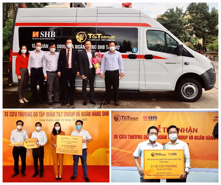T&amp;T Group và Ngân hàng SHB trao tặng 8 xe cứu thương cho 8 tỉnh, thành, bao gồm: Cần Thơ, Vĩnh Long, An Giang, Đồng Tháp, Kiên Giang, Cà Mau, Long An và Sóc Trăng với tổng trị giá gần 7 tỷ đồng.