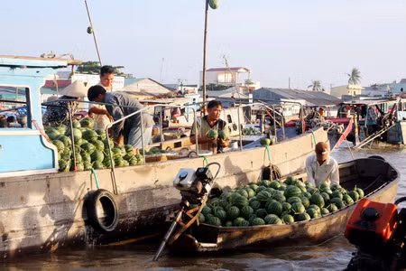 Các ghe nhỏ mua hàng từ những ghe lớn về bán tại chợ nhỏ