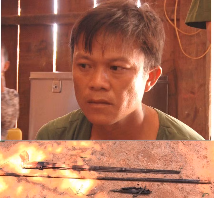Phàn Xuân Dũng cùng tang vật của vụ án. Ảnh: Công an Lai Châu.