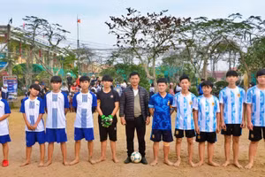 Trường THCS Hải Lý (Hải Hậu, Nam Định) thường xuyên tổ chức hoạt động thể dục thể thao cho học sinh. Ảnh: TG