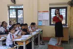 Lớp học của Trường THCS Đoàn Thị Điểm (Yên Mỹ, Hưng Yên). Ảnh: Tú Anh