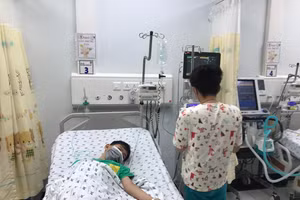 Điều trị cho bệnh nhi sốc sốt xuất huyết, rối loạn đông máu. Ảnh: BV.