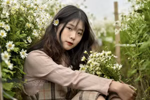 Những nữ sinh duyên dáng bên cúc hoạ mi.