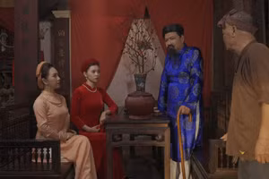 NSND Quốc Anh và 2 bà vợ trong 'Mâm cỗ tất niên'.