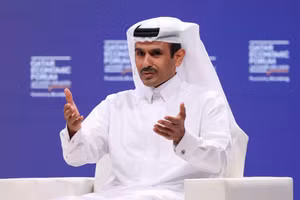 Bộ trưởng Năng lượng Qatar Saad Al-Kaabi phát biểu tại Diễn đàn Kinh tế Qatar.