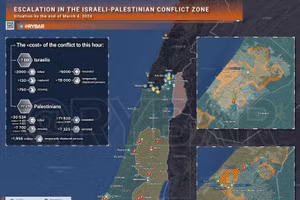 Bản đồ xung đột Israel - Hamas ngày 4/3. (Ảnh: Rybar)